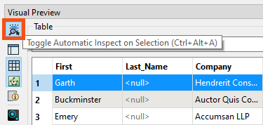 Toggle Automatic Inspect on Selection button
